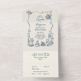 Hand getrokken Doodles Funky eigenzinnige moderne  All In One Uitnodiging