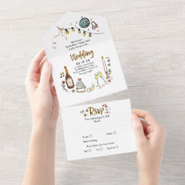 Hand getrokken Doodles Funky eigenzinnige moderne  All In One Uitnodiging