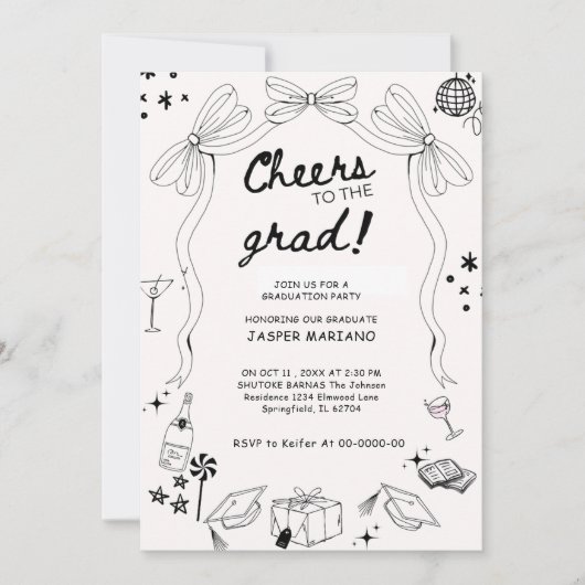 Hand getrokken Doodles grillige afstudeerfeest Kaart (Voorkant)