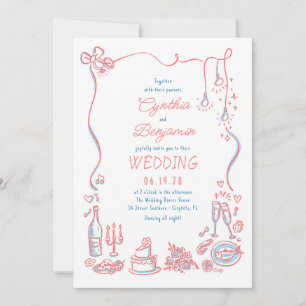 Hand getrokken Doodles grillige bruiloft foto Kaart