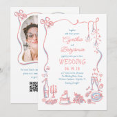 Hand getrokken Doodles grillige bruiloft foto Kaart (Voorkant / Achterkant)