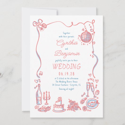 Hand getrokken Doodles grillige retro bruiloft fot Kaart (Voorkant)