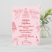 Hand getrokken Doodles & Handgeschreven Script Wed Kaart (Staand voorkant)