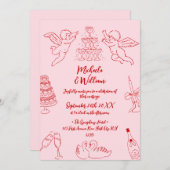 Hand getrokken Doodles & Handgeschreven Script Wed Kaart (Voorkant / Achterkant)