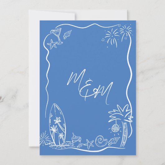 Hand getrokken Doodles Illustraties Strandbruiloft Kaart (Achterkant)