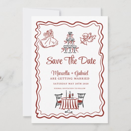 Hand getrokken Doodles Italiaanse bruiloft Save th Save The Date (Voorkant)