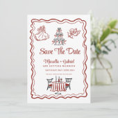 Hand getrokken Doodles Italiaanse bruiloft Save th Save The Date (Staand voorkant)