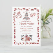 Hand getrokken Doodles Italiaanse bruiloft uitnodi Kaart (Staand voorkant)