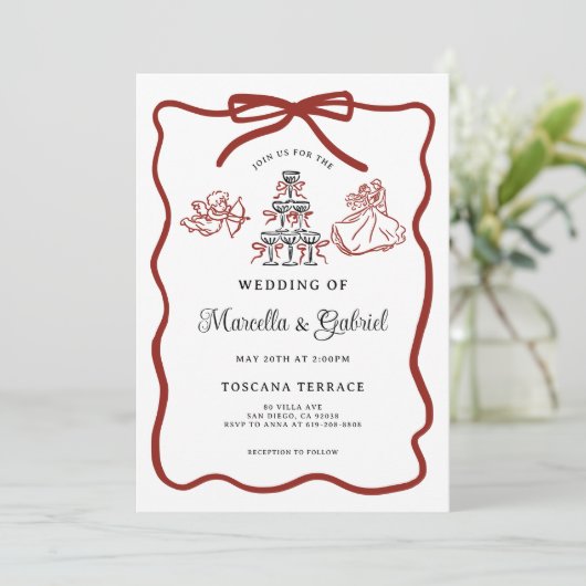 Hand getrokken Doodles Italiaanse thema bruiloft Kaart (Staand voorkant)