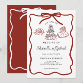 Hand getrokken Doodles Italiaanse thema bruiloft Kaart (Voorkant / Achterkant)