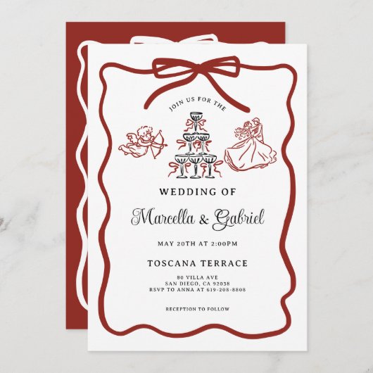 Hand getrokken Doodles Italiaanse thema bruiloft Kaart (Voorkant / Achterkant)