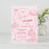 Hand getrokken Doodles Roze Baby Brunch Uitnodigin Kaart (Staand voorkant)