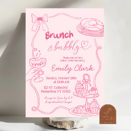Hand getrokken Doodles Roze brunch en bubbels Kaart
