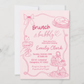 Hand getrokken Doodles Roze brunch en bubbels Kaart (Voorkant)