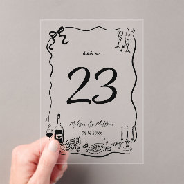 Hand getrokken Doodles Scribbles Trouwtafel Nummer Acryl Uitnodigingen