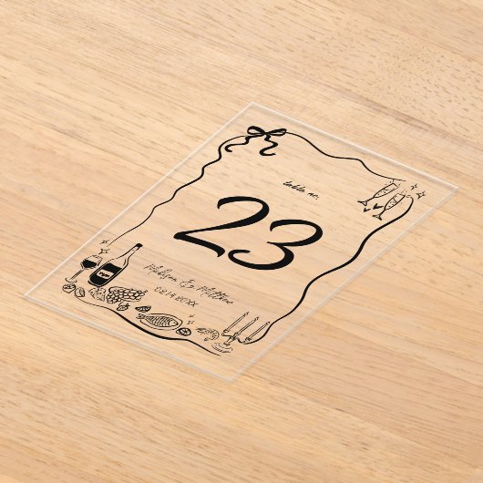 Hand getrokken Doodles Scribbles Trouwtafel Nummer Acryl Uitnodigingen (Laagn)