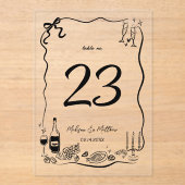 Hand getrokken Doodles Scribbles Trouwtafel Nummer Acryl Uitnodigingen (Voorkant)