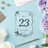 Hand getrokken Doodles Scribbles Trouwtafel Nummer Acryl Uitnodigingen (Insitu (Huwelijk))