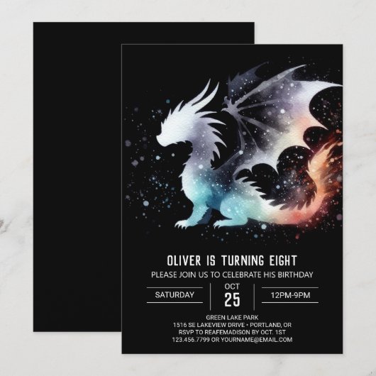 Hand getrokken Dragon Verjaardag Digitaal Kaart (Voorkant / Achterkant)