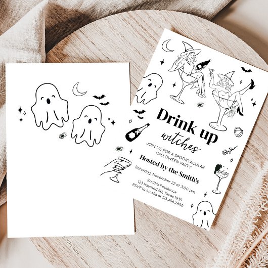 Hand getrokken Drink omhoog heksen Halloween Party Kaart