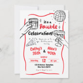 Hand getrokken dubbele viering gezamenlijke verjaa kaart (Voorkant)