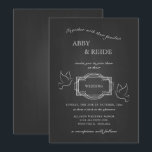 Hand getrokken duiven rustieke bruiloft kaart<br><div class="desc">Hand getrokken duiven rond een rustieke krijtbord uitnodiging ontwerp.</div>