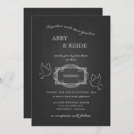 Hand getrokken duiven rustieke bruiloft kaart