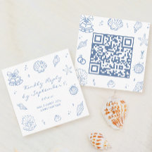 Hand getrokken Dusty Blue Coastal Wedding RSVP QR 