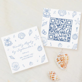 Hand getrokken Dusty Blue Coastal Wedding RSVP QR Informatiekaartje
