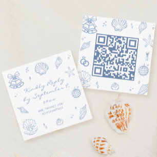 Hand getrokken Dusty Blue Coastal Wedding RSVP QR  Informatiekaartje