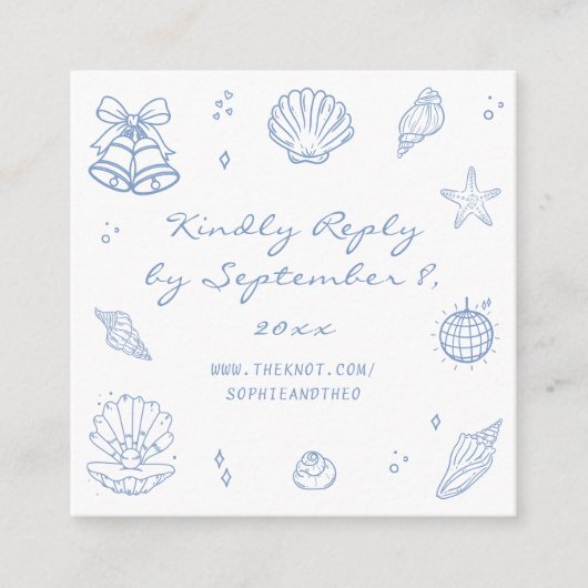 Hand getrokken Dusty Blue Coastal Wedding RSVP QR Informatiekaartje (Voorkant)