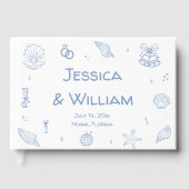 Hand getrokken Dusty Blue Seashells Kustbruiloft Gastenboek (Voorkant)