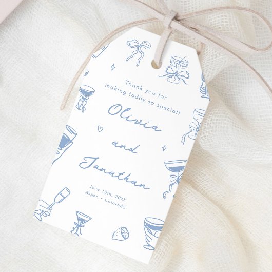 Hand getrokken Dusty Blue Wedding Cadeaulabel