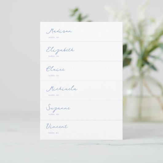 Hand getrokken Dusty Blue Wedding Place Card DIY Kaart (Staand voorkant)