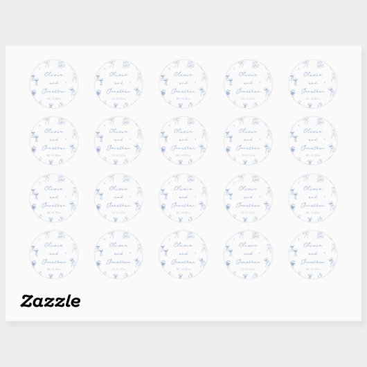 Hand getrokken Dusty Blue Wedding Ronde Sticker (Vel)