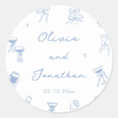 Hand getrokken Dusty Blue Wedding Ronde Sticker (Voorkant)