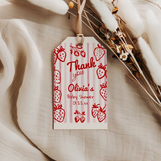 Hand getrokken een Berry Sweet Aardbeien Baby show Cadeaulabel