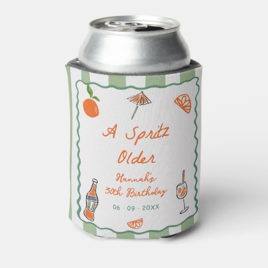 Hand getrokken een Spritz oudere verjaardagsfeestj Blikjeskoeler (Blikje Achterkant)