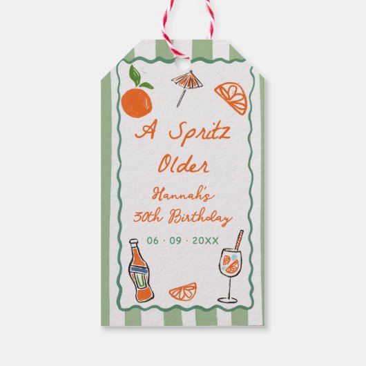 Hand getrokken een Spritz oudere verjaardagsfeestj Cadeaulabel (Achterkant)
