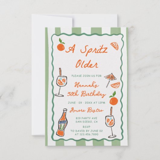 Hand getrokken een Spritz oudere verjaardagsfeestj Kaart (Voorkant)