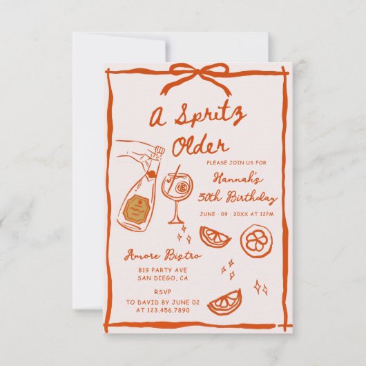 Hand getrokken een Spritz oudere verjaardagsfeestj Kaart (Voorkant)