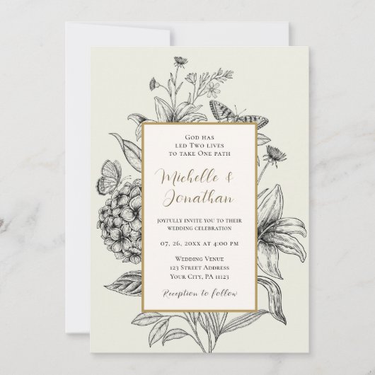 Hand getrokken Eenvoudige Floral Christelijke Bru Kaart (Voorkant)