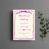 Hand getrokken eigenzinnig krabbel roze lint save the date