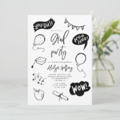 Hand getrokken eigenzinnige afstudeerfeest uitnodi kaart (Staand voorkant)