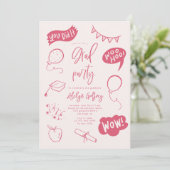 Hand getrokken eigenzinnige blos roze afstudeerfee kaart (Staand voorkant)