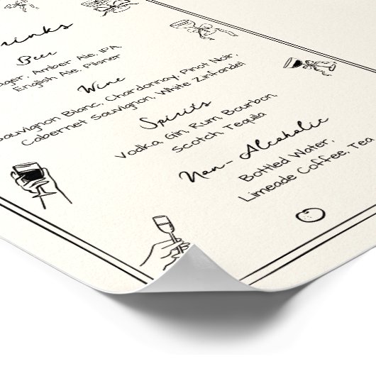 Hand getrokken eigenzinnige bruiloft bar Drink Men Poster (Hoek)