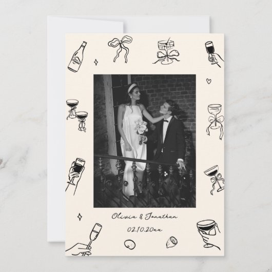 Hand getrokken eigenzinnige bruiloft kaart (Achterkant)