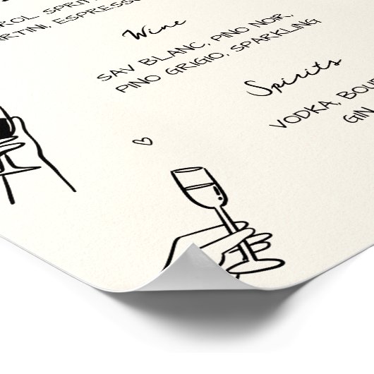 Hand getrokken eigenzinnige bruiloft munt bar poster (Hoek)