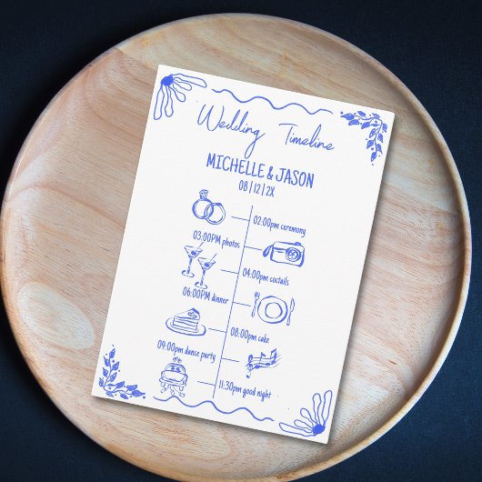 Hand getrokken eigenzinnige bruiloft reisschema programmakaart