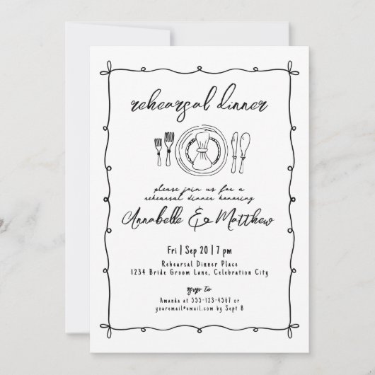 Hand getrokken eigenzinnige bruiloft repetitie din kaart (Voorkant)